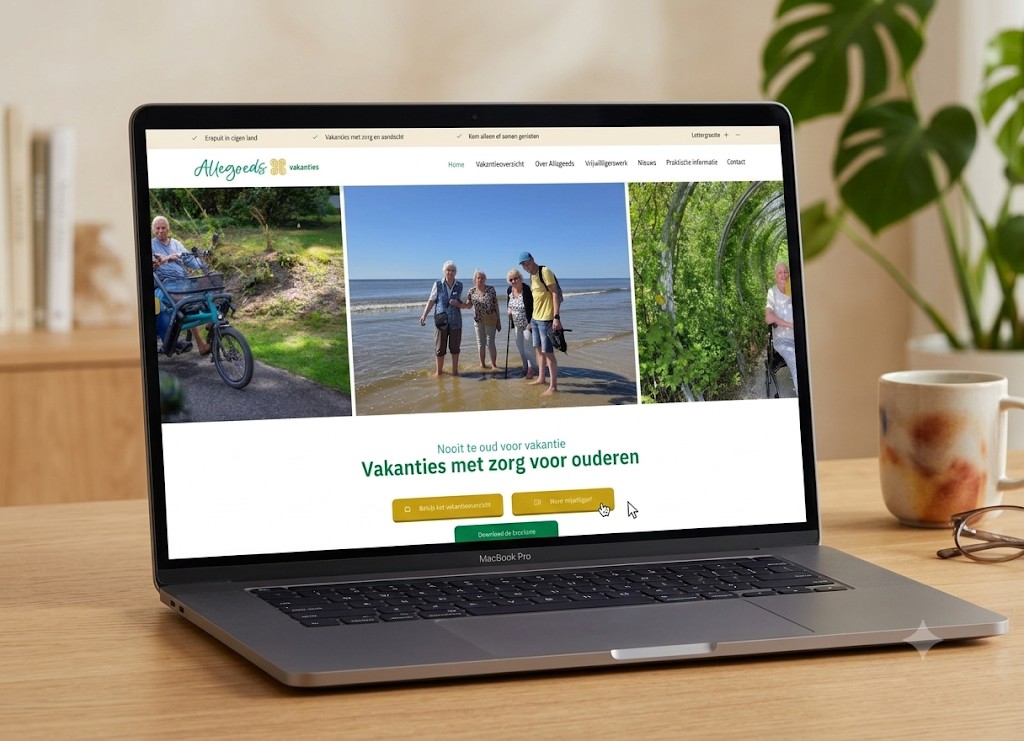 Allegoeds Vakanties website op laptop